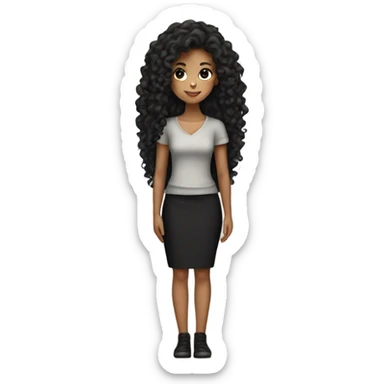 Tan girl with black long curly hair black pencil skirt full body sticker