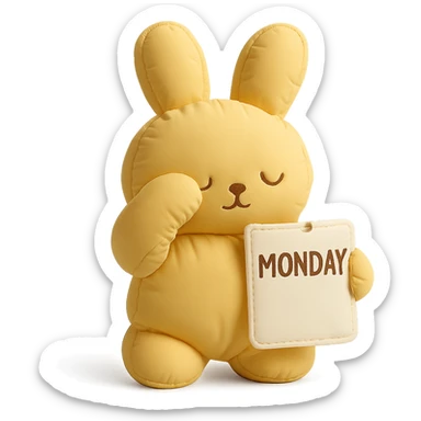yellow bunny holding Monday memo while rubbing eyes, cushion style, soft and plush appearance sticker