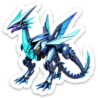  Epic legendary rare glowing mechanical Shiny sparkly transparent bioluminescent luminescent vibrant bright pastel dark exotic iridescent colorful gradients futuristic modern metallic glossy glittery fantasy-cyber-Fakémon-Vernid-Dialga-Palkia-mecha-creature sticker