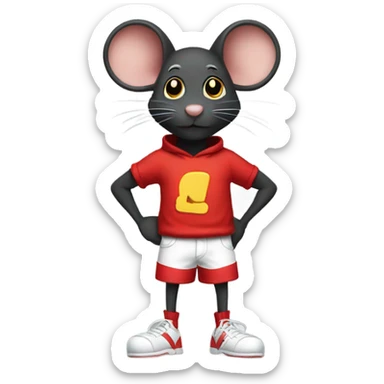 Black mouse with red shorts, yellow shoes, and white gloves sticker