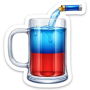 Large clear glass mug similar to beer stein with bright blue liquid inside. Put an upside down redbull can sticking out of the top of the mug sticker