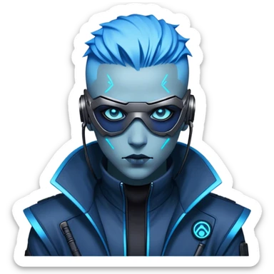 cyberpunk style blue neon hacker sticker