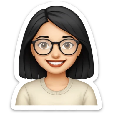indian girl with black hair with glasses smiling huge sticker