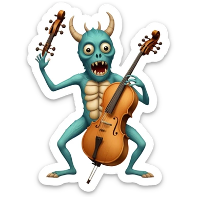 a monster of some kind with some sort of instrument as a part of its body sticker