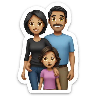 A dark haired family of 5, mom and dad, 2 young daughter and teenage a son.  sticker