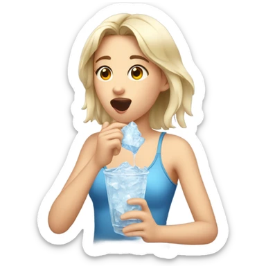 Teen girl eating small ice with her hands from a glass cup sticker