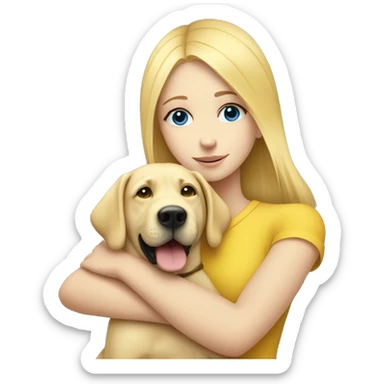 Blonde girl with blue eyes hugging a yellow lab sticker