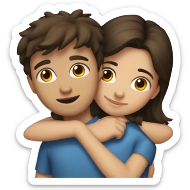 Brunette girl hugging a brunette boy sticker
