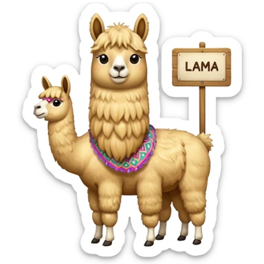 I need a golden llama holding a sign that says llama sticker