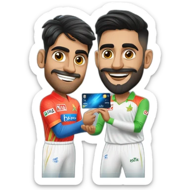 Rashid khan giving uno card to babar azam sticker