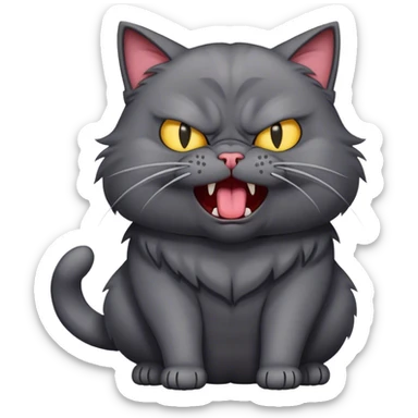 Angry dark gray cat with no teeth and tongue sticking out and full body sticker