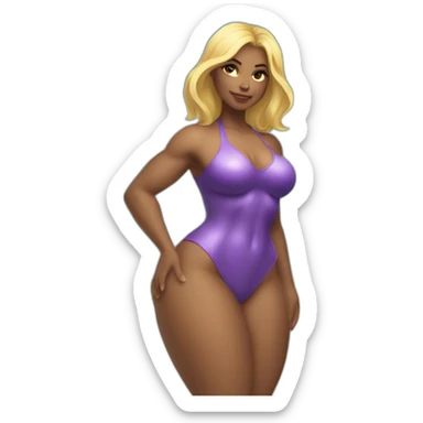 Slim-thicc Caucasian woman bikini superhero pose (beach body) lower body sticker