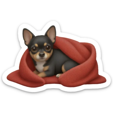 Black chihuahua in a red blanket sticker