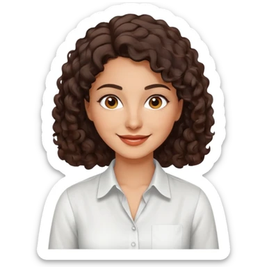 30 yr iranian woman dark brown hair curly wavy short hair, dress shirt sticker