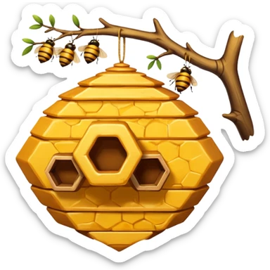 A beehive hanging in a branch sticker