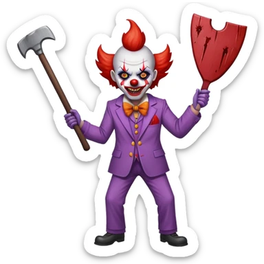 demonic clown wearing a leisure suit with accessories sticker