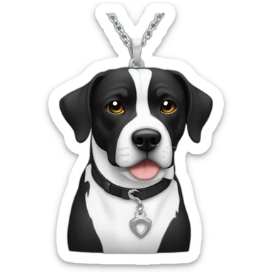 Un staffi noir avec un trait blanc sur la tête avec des tache de brunger sur c'est patte arrière avec un collier ver se nomment ugette sticker