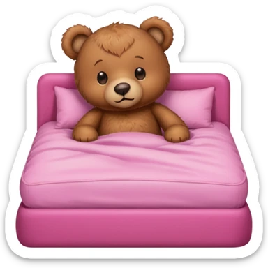 Cute Brown Teddy bear in pink bed sticker