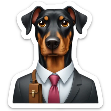 Doberdore dog (floppy ears) in tie and with briefcase  sticker