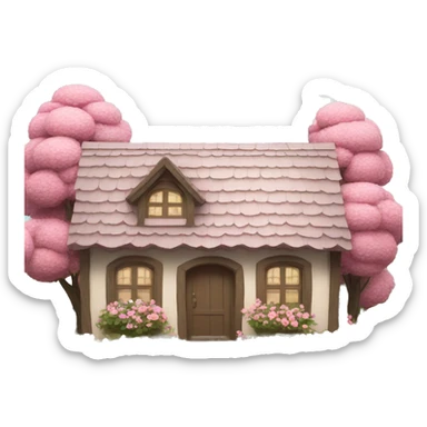 cottage with pink flowers sticker