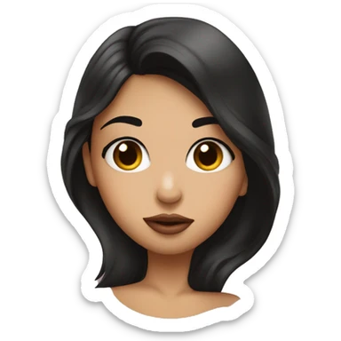 A girl with dark hair shows a kiss with her lips sticker