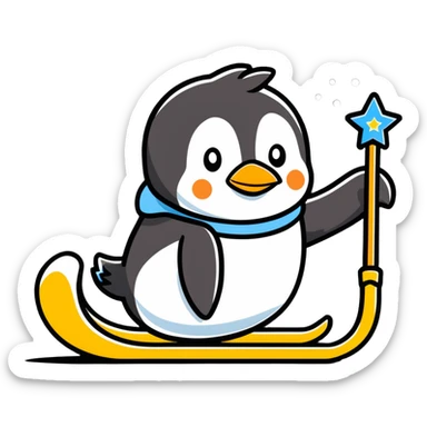 penguin sledding with a magic wand sticker
