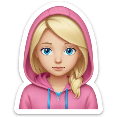 Chica rubia con una sudadera rosa y ojos azules  sticker