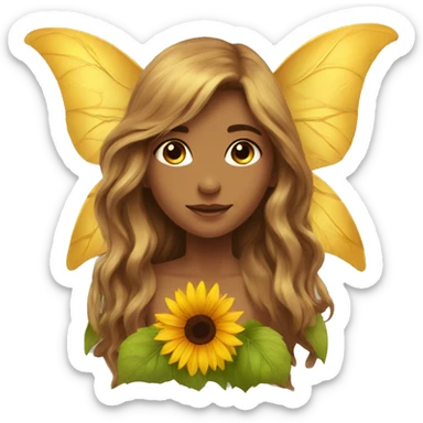 big wings, sunflower, Beautiful, fairy, gold, brown, long hair sticker