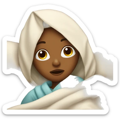 Girl sick laying in bed wrapped in blanket sticker