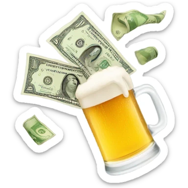 Money flying away towards beer  sticker