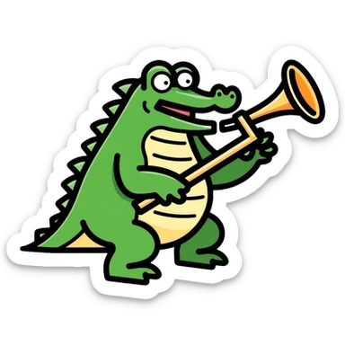 Crocodile playing a bombardino brass instrument sticker