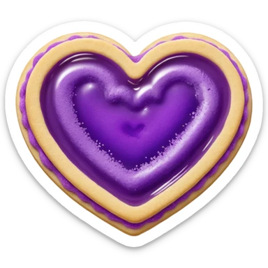 Realistic shortbread cookie in the shape of a heart with violet jelly middle filling and sprinkled powder sugar on top. sticker