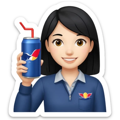 smiling girl with black hair with Redbull sticker