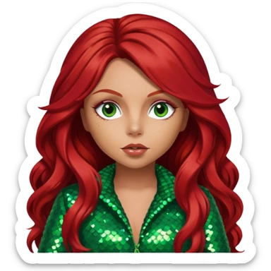 Jesy Nelson from Little Mix with long red hair, green sequin outfit sticker