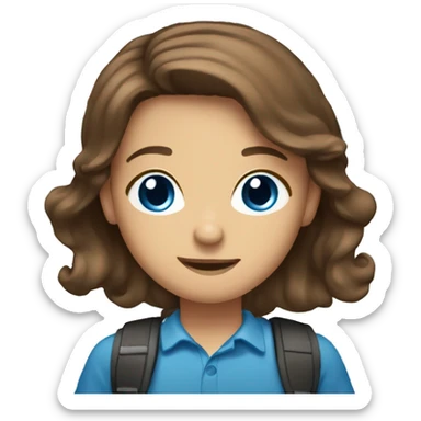 brown hair blue eyes standing with school supplies sticker