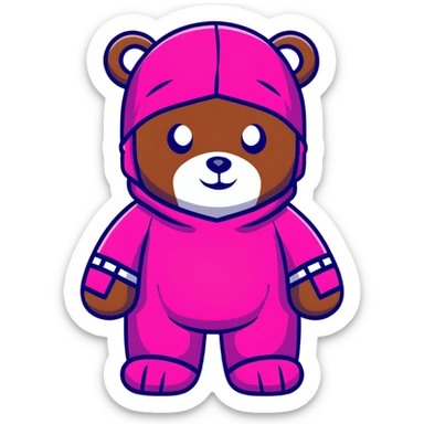 cute bearbrick collectible toy figure wearing a vibrant pink balaclava, blocky bear design sticker