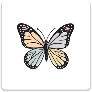 a butterfly with detailed wings and delicate patterns, in pastel colors dd9fb0, ffc6d3, a3bfc9, c4bee2, f1b091 sticker