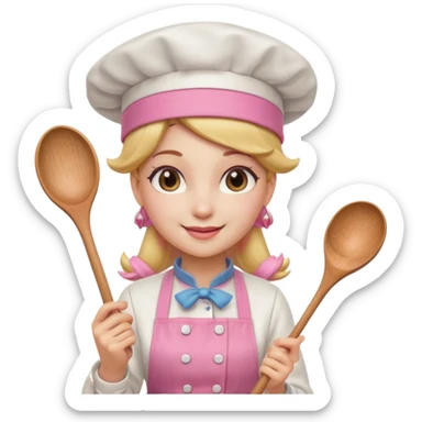 Pink chef hat princess peach with a hand and spoon sticker
