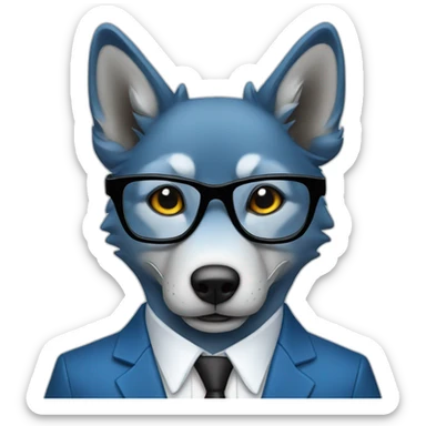 Blue wolf wearing glasses and suit sticker