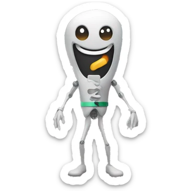 A sentient vape with arms legs and a face sticker