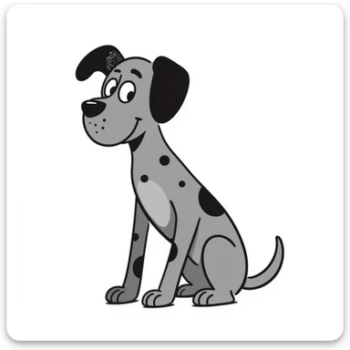 Blue Great Dane with a sparkly bow on its ear, hand-drawn cute style sticker