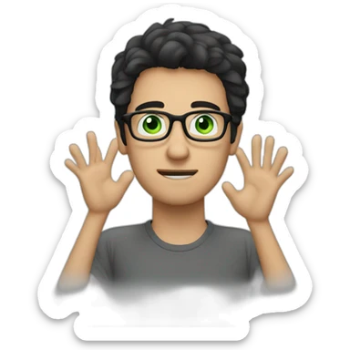 a guy with dark hair, green eyes and glasses. put his hand to his face and thought sticker