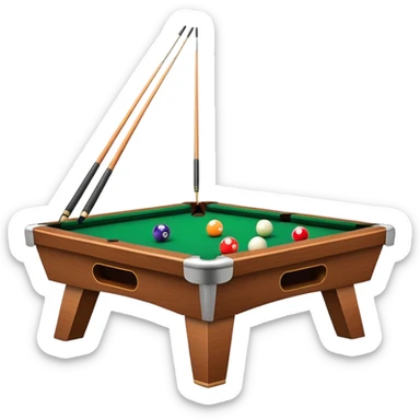 A close-up of a billiard table with a cue stick lined up to strike a colorful set of balls. The focus is on the precision of the shot, with the table’s green surface and the triangular arrangement of balls, creating a dynamic scene of strategy and concentration in the game of billiards. sticker