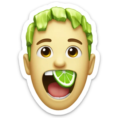 Green Mouth biting into sliced lime with teeth showing  sticker