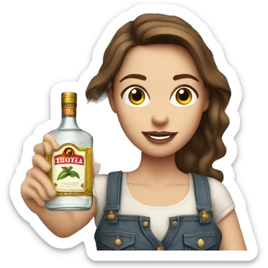 Pale woman, country girl, with brown hair and holding tequila  sticker