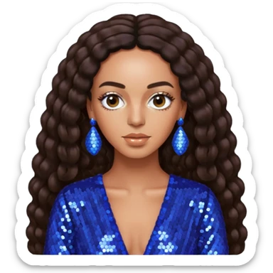 Solange with long dark brown hair, periwinkle sequin outfit  sticker