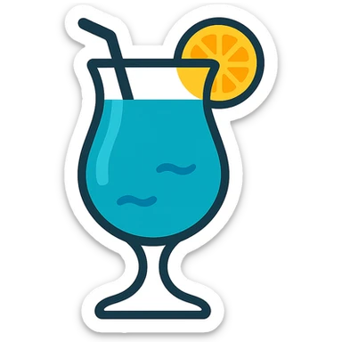 blue curaçao tropical cocktail in a hurricane glass, flat vector illustration sticker