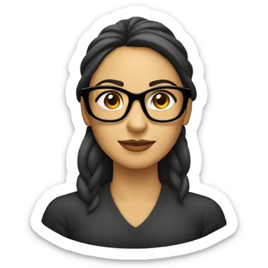 Mujer blanca con gafas, gafas rectangulares, con coleta morena, sticker