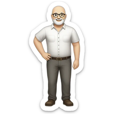 crossed arms full body smiling chubby white man bald head darkgraybeard glasses sticker