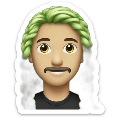 Profil picture of a boy long hair tied color black with goatee and green eyes sticker